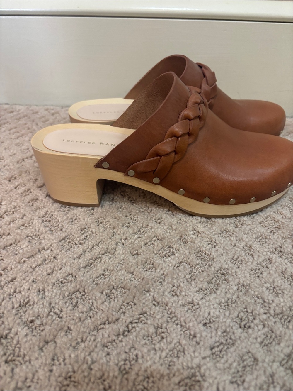 Loeffler Randall Cognac Braided Leather Clogs
